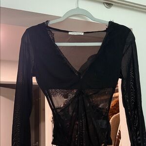 12th Tribe Black Sheer Lace Bodysuit